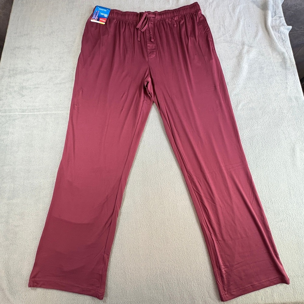 Hanes Mens Knit Sleep Pants XL Burgundy‎ Red Stretch Wicking Pajama Bottoms 2075